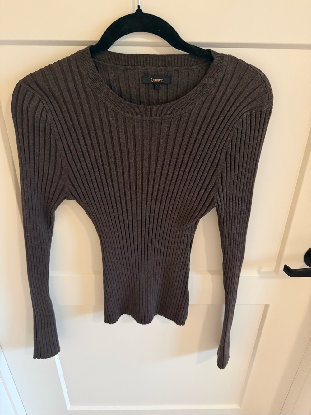 Quince Cotton Cashmere Ribbed Long Sleeve Sweater Mocha Brown L